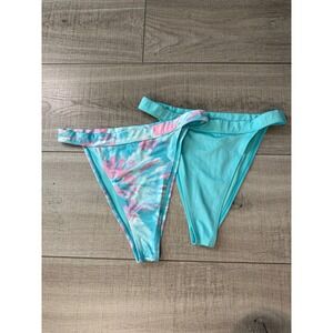 H&M Blue Tie Dye Bikini Bottom High Leg Size Medium Y2K Beach NWOT